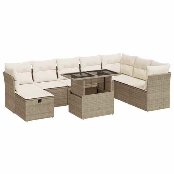 Maison Exclusive - Trädgårdsmöbler med kuddar 9 delar beige flätad resin