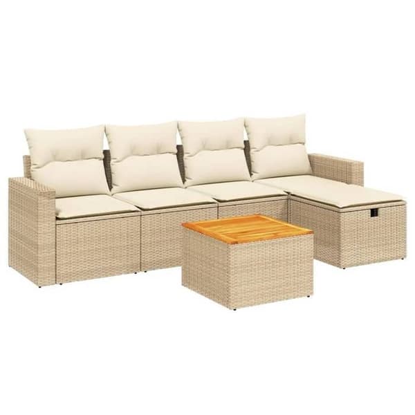 Maison Exclusive - Trädgårdsmöbler med kuddar 6 delar beige flätad resin