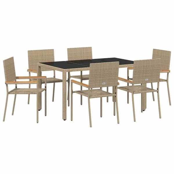 Maison Exclusive - 7 pc spisestue sæt til haven i beige polyrotin beige