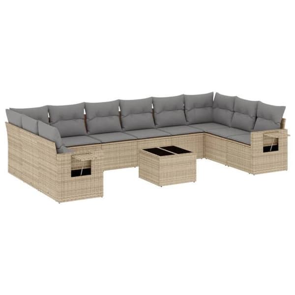 Maison Exclusive - Trädgårdsmöbler 11 delar med beige kuddar i flätad resin