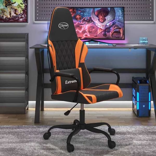 Maison Exclusive - Spilestol med massage i sort og orange kunstlæder
