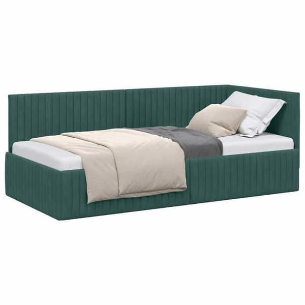 Sängram i hörn - EXKLUSIV HEM - Sammet - Mörkgrön - 90x200 cm - L-formad design Mörkgrön