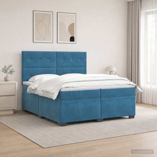 Maison Exclusive - Boxspring säng med madrass Blå 200 x 200 cm Sammet Blå