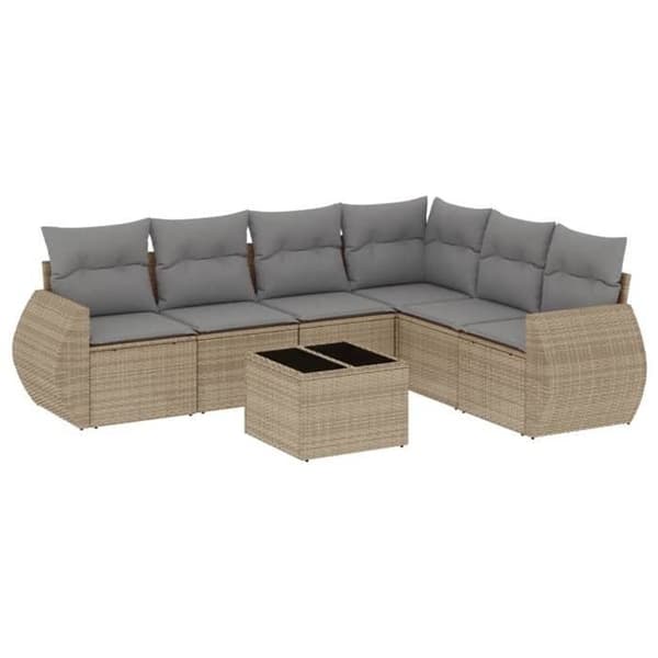 Maison Exclusive - Trädgårdsmöbler med kuddar 7 delar beige flätad resin