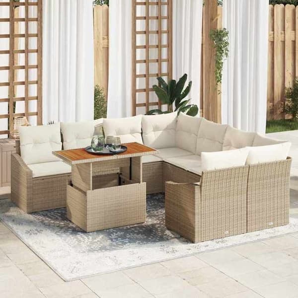 Havemøbel sæt - MAISON EXCLUSIVE - Sæt 9 dele - Beige - Holdbar poly rattan - Opbevaring under sæderne beige