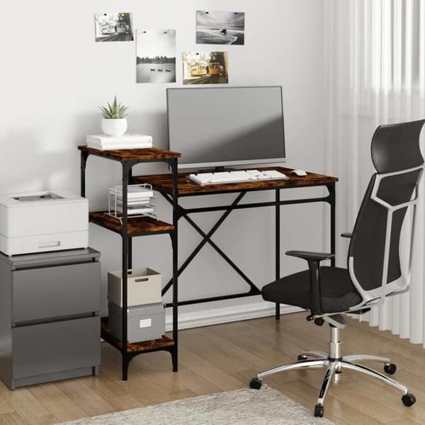 Kontor - EKSKLUSIV HUS - 105 x 50 x 90 cm - Ingeniørtræ - Jernramme - 3 hylder Ej specificerat