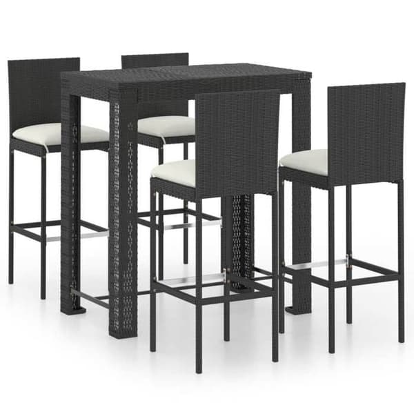 Maison Exclusive - Utomhus barset 5 delar med kuddar, flätad resin, svart Matte svart