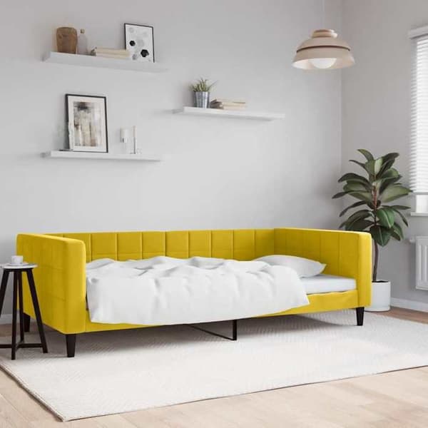 Dagseng - EKSKLUSIVT HUS - 100x200 cm - Velour - Gul - Inkluderet lamelbund Gul