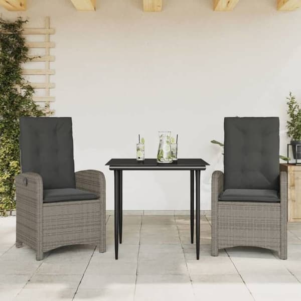 Maison Exclusive - Trädgårdsset 3 delar med grå kuddar i flätad resin