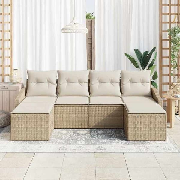 Havemøbel sæt - MAISON EXCLUSIVE - 6 dele - Poly rattan - Stålramme - Modulær med opbevaring Beige och kräm