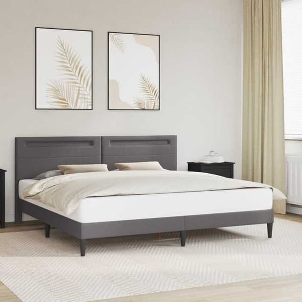 Sengestel - EKSKLUSIV HUS - 200 x 200 cm - Kunstlæder - Multifarvede LED-striber - Lamelseng Grå