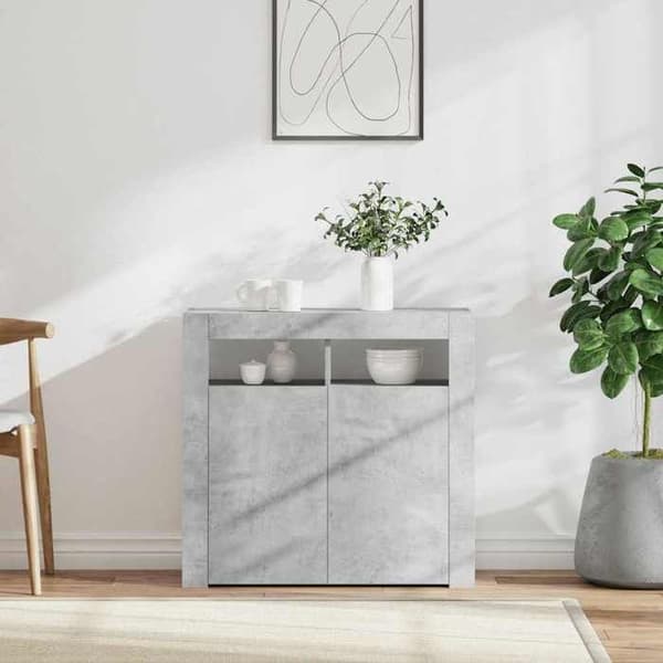 Maison Exclusive - Buffet med LED-lys grå beton 80x35x75 cm Betonggrå