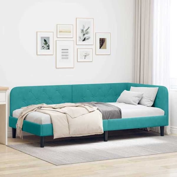 Maison Exclusive - Turquoise hjørneseng 90 x 190 cm Velour
