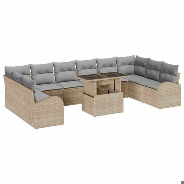 Maison Exclusive - 11 osan beige polyrottinkinen puutarhakalustesetti