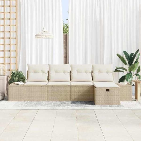 Maison Exclusive - 5 osan beige polyrottinkinen puutarhakalustesetti