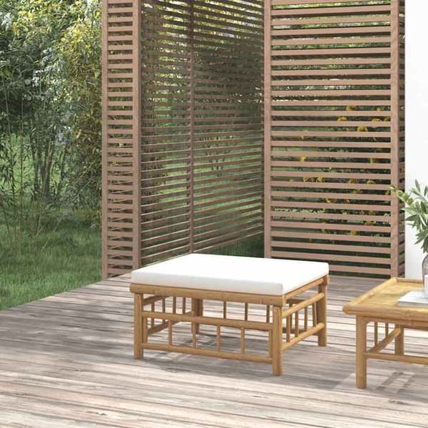 Maison Exclusive - Trädgårdsfotpall med vit krämfärgad kudde i bambu Vit grädde