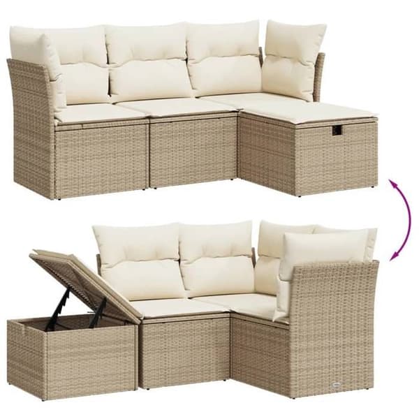 Maison Exclusive - Trädgårdsmöbler med kuddar 4 delar beige flätad resin