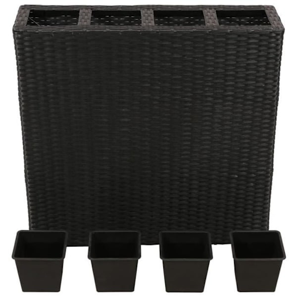 Upphöjd trädgårdssäng med 4 krukor Resin wicker Black Svart