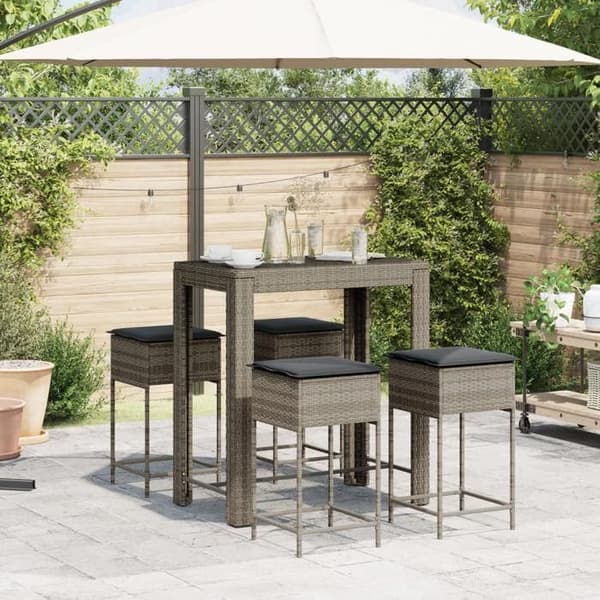 Maison Exclusive - Havebar sæt 5 dele med grå puder i poly rattan Grå