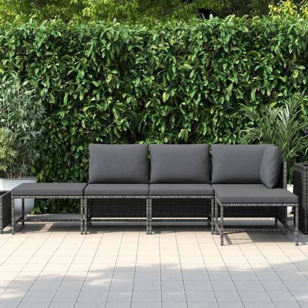 Maison Exclusive - Trädgårdsmöbler 5 delar med kuddar Grå Flätad resin