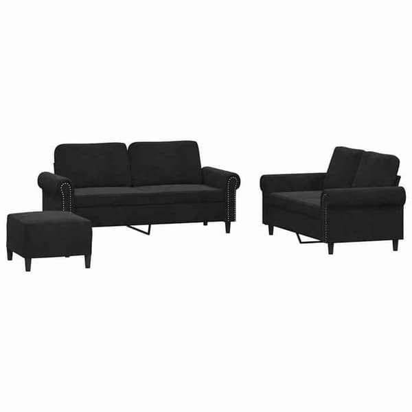 Maison Exclusive - 3 kpl:n sohvasetti tyynyillä, musta sametti