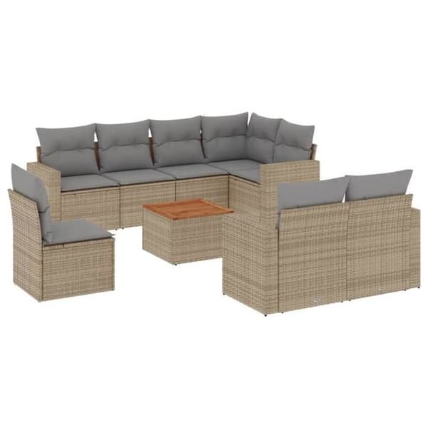 Maison Exclusive - Trädgårdsmöbler med kuddar 9 delar beige flätad resin