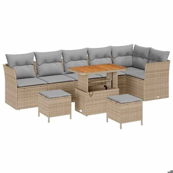Maison Exclusive - 8 osan beige polyrottinkinen puutarhakalustesetti