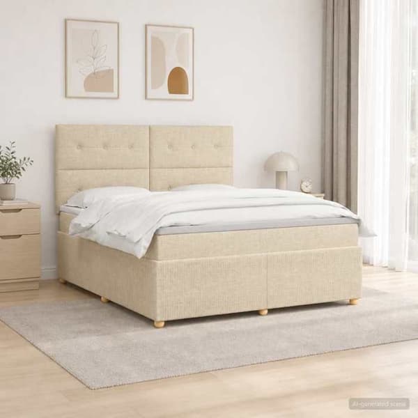 Maison Exclusive - Boxspring-säng med LED och madrass Crème 140 x 200 cm Tyg Grädde