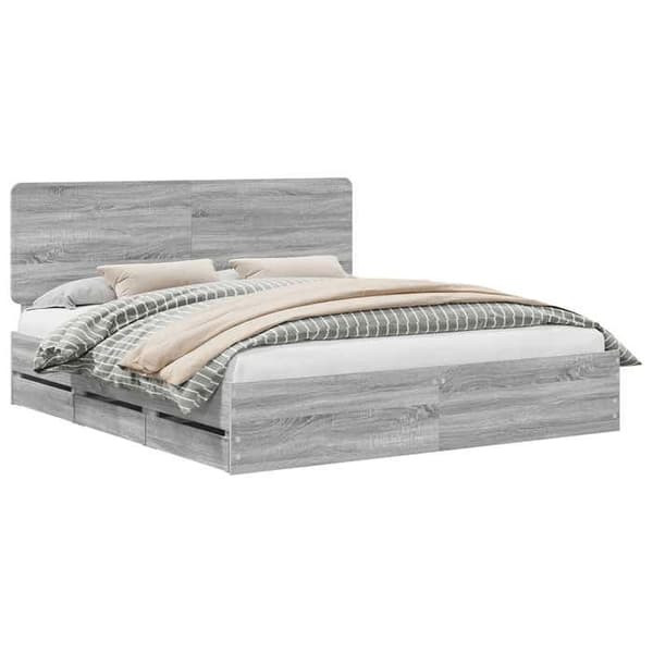 Sängram - EXKLUSIV HEM - Sonoma 180 x 200 - Grå Sonoma - Ingenjörsträ - Dold låda Gris Sonoma