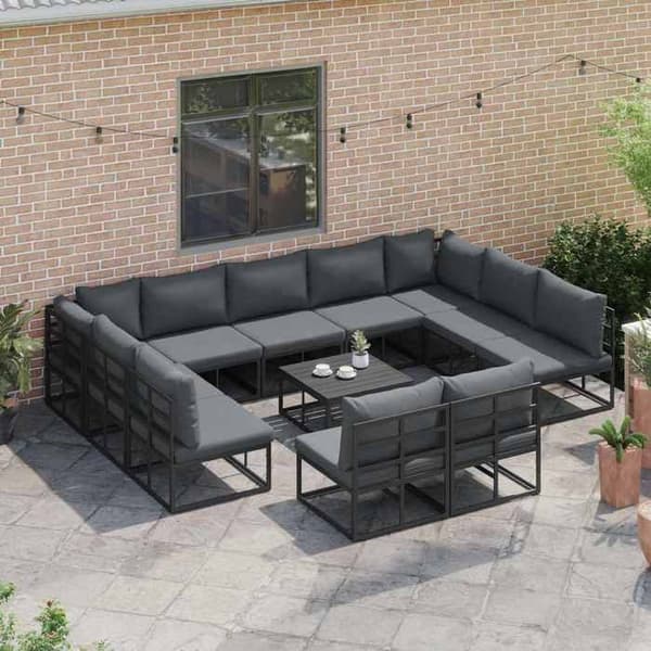Maison Exclusive - 12-delars trädgårdsoff-set Svart Aluminium