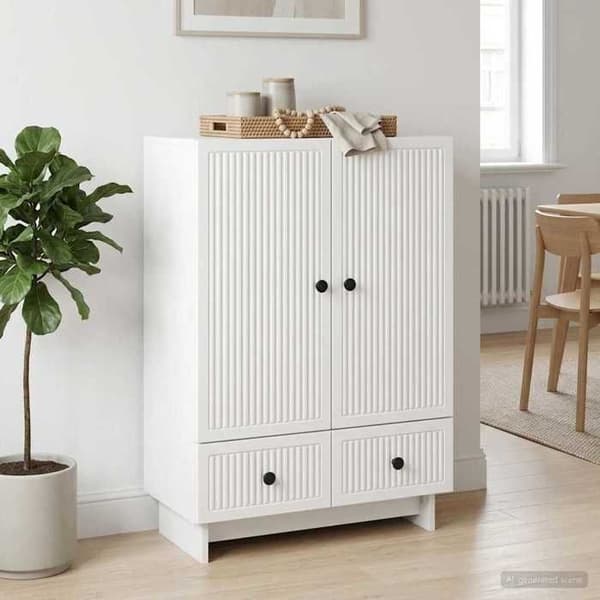 Buffet - EKSKLUSIVT HUS - 66 x 34,5 x 95 cm - Hvid glans - Ingeniørtræ - Stort opbevaring Vit