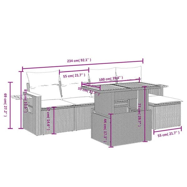 Maison Exclusive - Trädgårdsmöbler 6 delar med grå kuddar i flätad resin