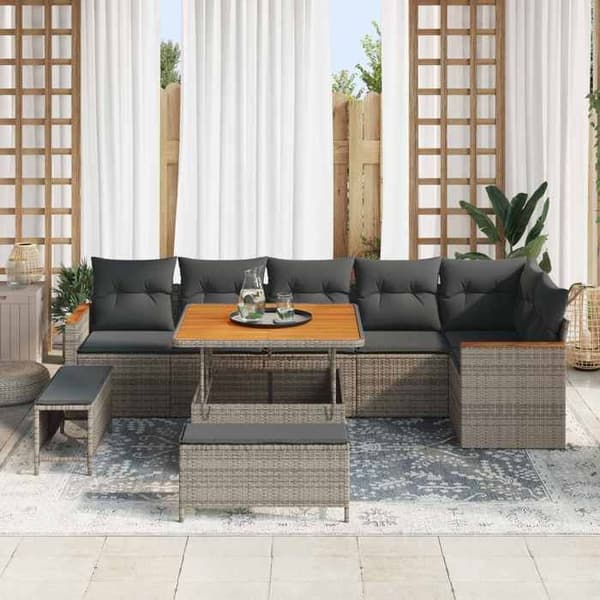 Trädgårdsmöbler - MAISON EXCLUSIVE - Set med 9 delar - Grå - Poly rattan - Akaciabord Grå