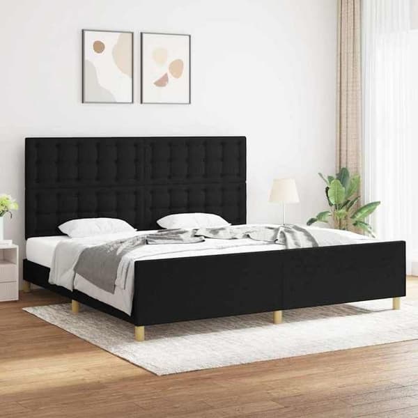 Sengestel - EKSKLUSIV HUS - Stof - 200x200 cm - Sort - Justerbar hovedgærde Svart