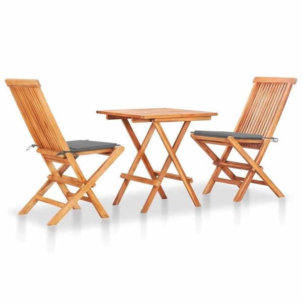 Maison Exclusive - Bistro-set 3 delar med grå kuddar i massivt teakträ Grå (kuddar)