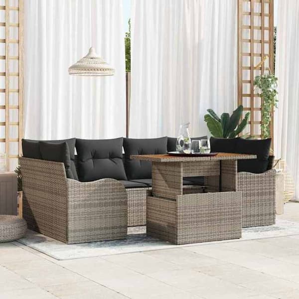 Maison Exclusive - 7 osan puutarhakalustesarja Harmaa Polyrottinki