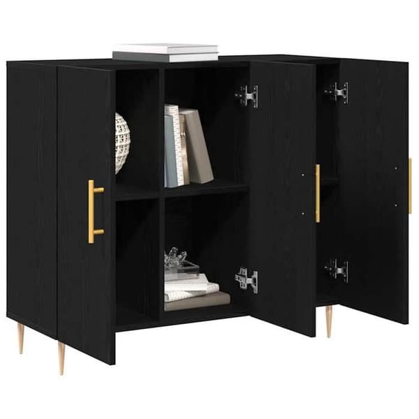 Maison Exclusive - Buffet Sort egetræ 90 x 34 x 80 cm Ingeniørtræ