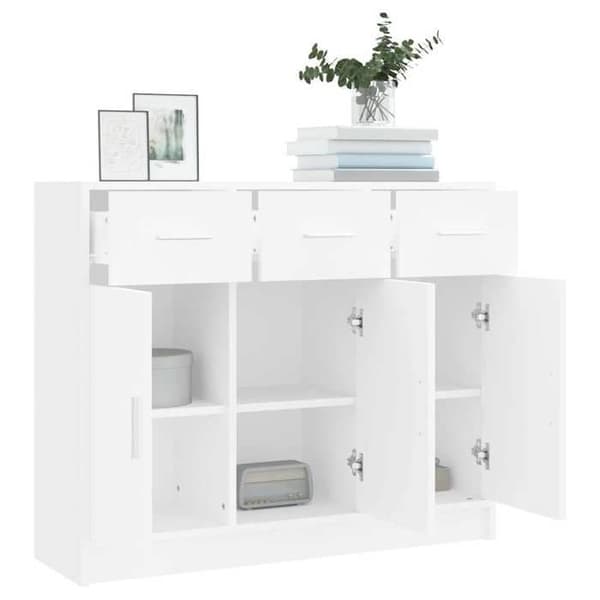 Buffet - EKSKLUSIVT HUS - 91 x 28 x 75 cm - Hvid - Ingeniørtræ - Døre, stort opbevaring Vit