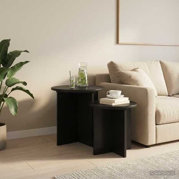 Sideborde - MAISON EXCLUSIVE - Sæt med 2 stk - Rund Ø45 cm - Ingeniørtræ - Sort eg svart ek