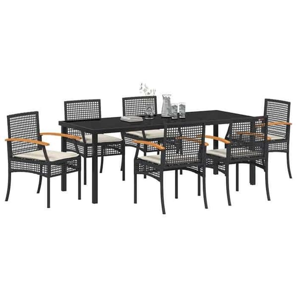 Maison Exclusive - 7 dele have spisebordssæt i sort rattan Svart