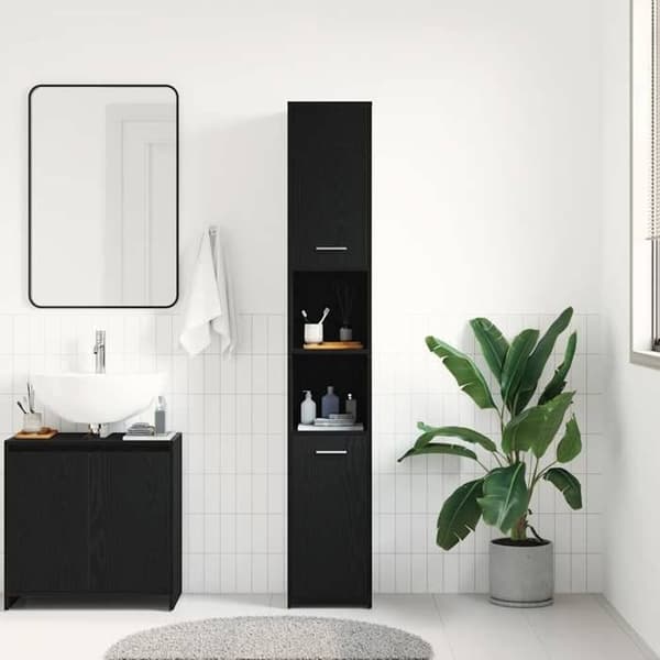 Maison Exclusive - Badeværelsesmøbel i sort eg 30 x 30 x 183,5 cm ingeniørtræ