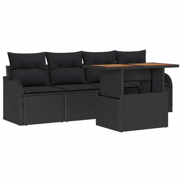 Modulär trädgårdssoffa - EXKLUSIV HEM - Modulär - Poly rattan & akacia - Svart - Justerbart bord Svart