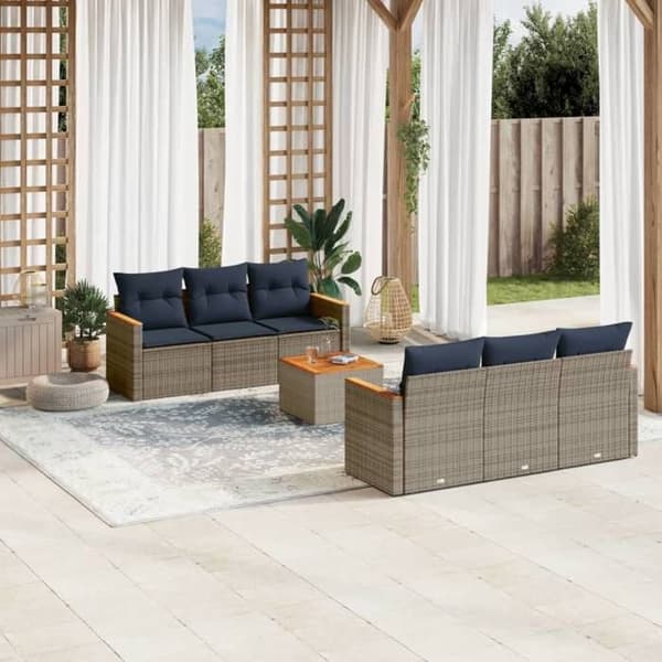 Havemøbler - MAISON EXCLUSIVE - Sofa sæt 7 dele - Grå PE rattan - Akacietræ bordplade - Stålramme Grå (kuddar)