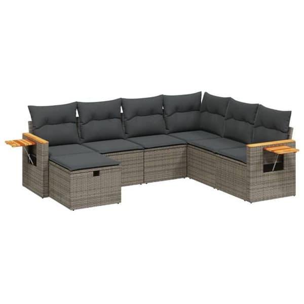 Maison Exclusive - Trädgårdsmöbler med kuddar 7 delar grå flätad resin