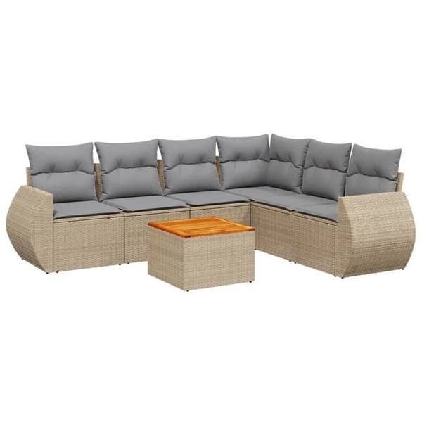 Maison Exclusive - Trädgårdsmöbler med kuddar 7 delar beige flätad resin