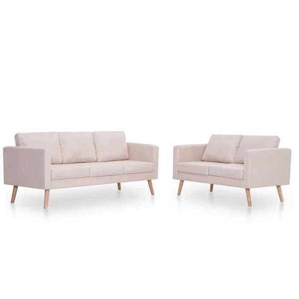 Maison Exclusive - 2-delars soffa i krämfärgad tyg Grädde