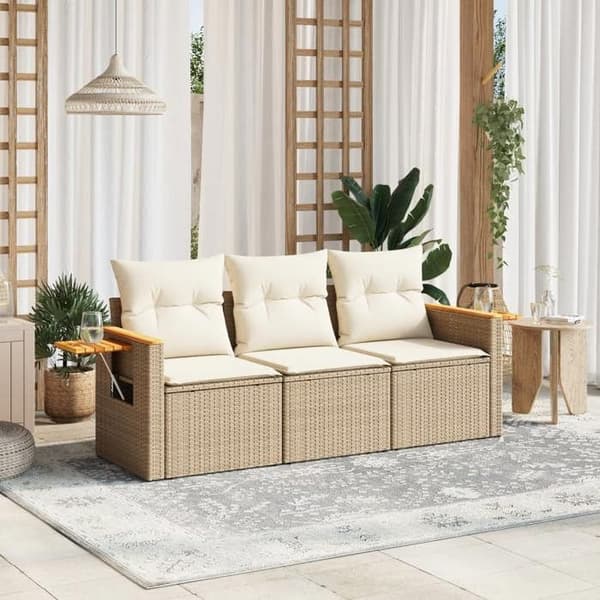 Maison Exclusive - Trädgårdsmöbler med kuddar 3 delar beige flätad resin beige