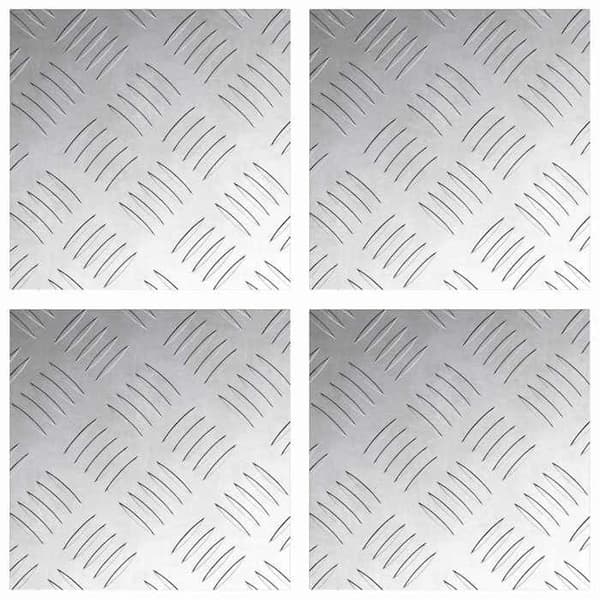 Gulvmåtte - EKSKLUSIVT HUS - 20 x 20 cm (sæt af 4) - Aluminium - Skakmønster - Sølv Silver
