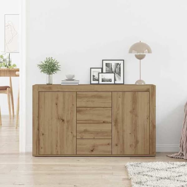 Buffet - EKSKLUSIVT HUS - Håndlavet eg 120x36x69 cm - Ingeniørtræ - 2 døre - Moderne