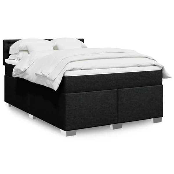 Maison Exclusive - Sengebund med lameller og madras Sort 140x190 cm Stof
